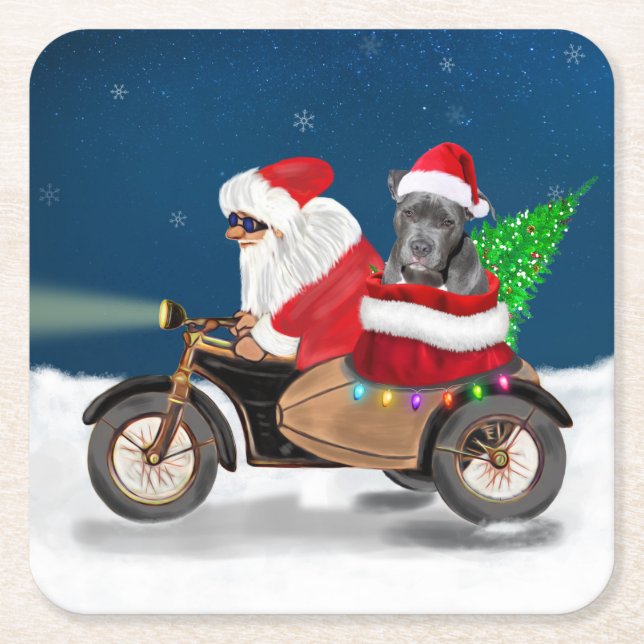 Porta-copo De Papel Quadrado Pitbull Cachorro Natal Papai Noel (Frente)