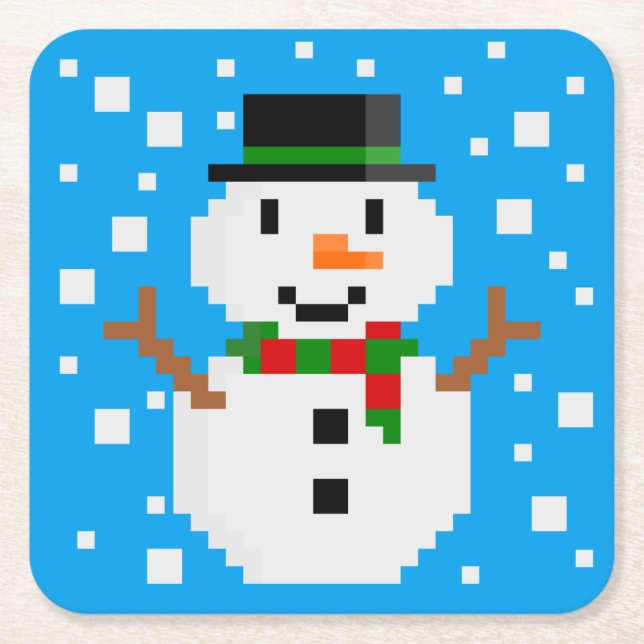 Porta-copo De Papel Quadrado Pixel Art SNOWMAN 3 (Frente)