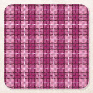 Porta-copo De Papel Quadrado Pixel Plaid_Magenta-Black