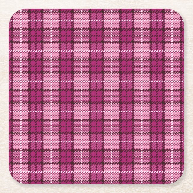 Porta-copo De Papel Quadrado Pixel Plaid_Magenta-Black (Frente)