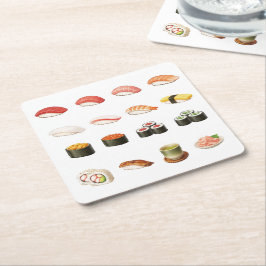 Porta-copo De Papel Quadrado Pixel Sushi Coaster – Japanese Food Design