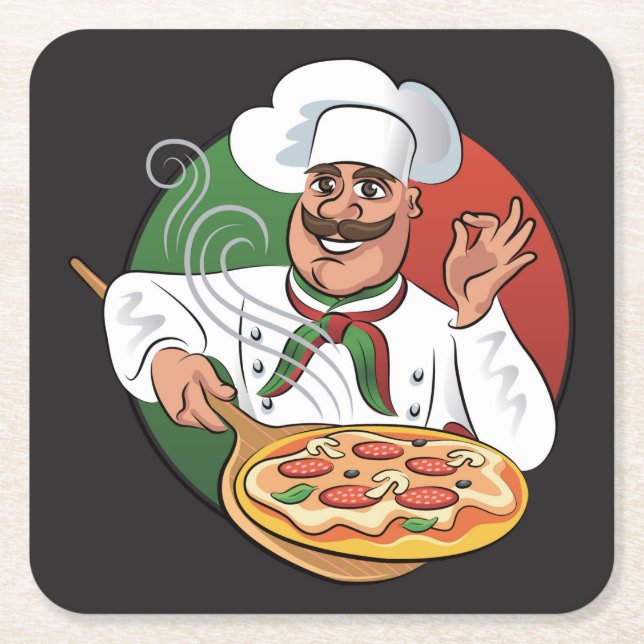 Porta-copo De Papel Quadrado Pizza Chef Sketch (Frente)