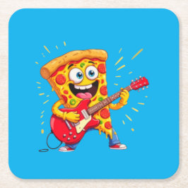 Porta-copo De Papel Quadrado **Pizza Rock ’n’ Roll – Fatia Engraçada Tocando Gu
