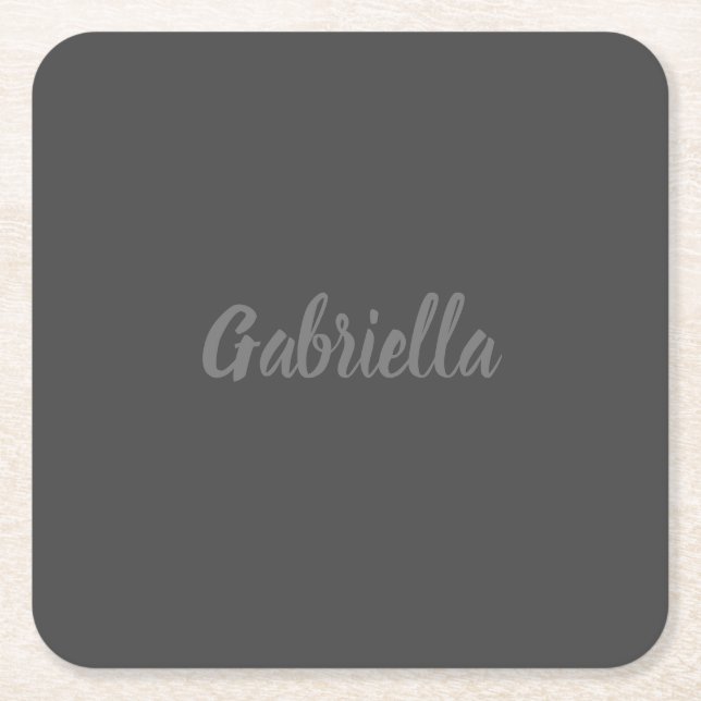 Porta-copo De Papel Quadrado Placa de Cinzas Elegantes Caligrafia em Nome Simpl (Frente)