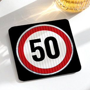 Porta-copo De Papel Quadrado Placa de Limite de Velocidade de 50º Aniversário -