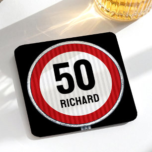 Porta-copo De Papel Quadrado Placa de limite de velocidade de 50 anos - QUALQUE