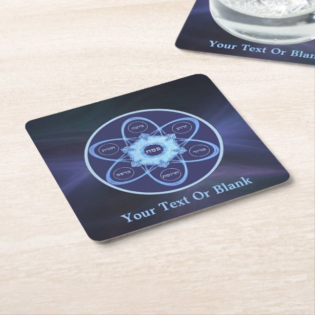 Porta-copo De Papel Quadrado Placa de Seder Fractal Azul (Inclinado)