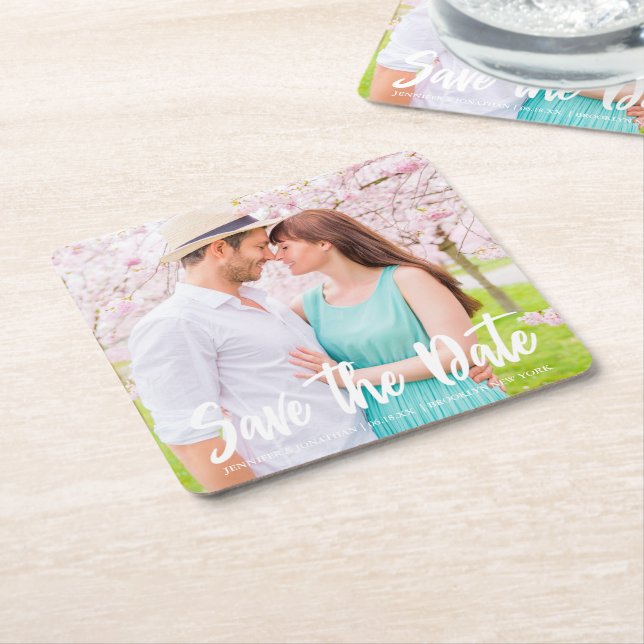 Porta-copo De Papel Quadrado Placa Magnética de Fotografias do Noivado de Scrip (Inclinado)