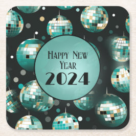 Porta-copo De Papel Quadrado Placas de Ano Novo - Design de Bola Disco