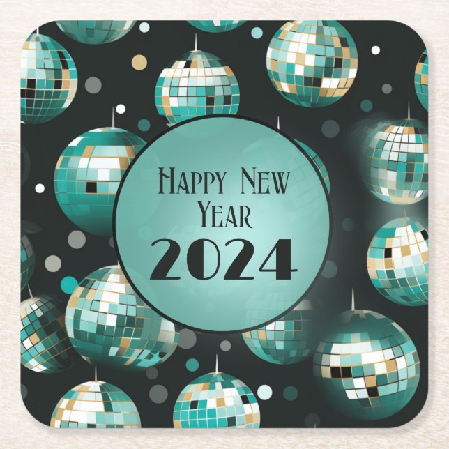 Porta-copo De Papel Quadrado Placas de Ano Novo - Design de Bola Disco (Frente)