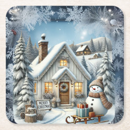 Porta-copo De Papel Quadrado Placas de papel de paisagem de natais vintages exc