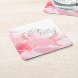 Porta-copo De Papel Quadrado Placas de Rosa de Coração Romântica