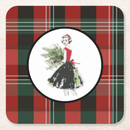 Porta-copo De Papel Quadrado Plaid Christmas Coaster