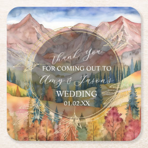 Porta-copo De Papel Quadrado Planície de Cores d'Água das Montanhas Casamento C