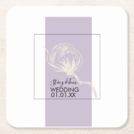 Porta-copo De Papel Quadrado Planta de Algodão Botânico Lavanda Casamento
