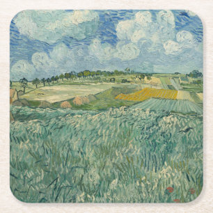 Porta-copo De Papel Quadrado Planta de Vintage Van Gogh em Auvers com Nuvens de