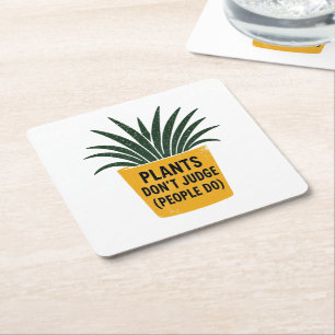Porta-copo De Papel Quadrado Plantas Divertidas Não Julgam Carimbo de Tinta Vin