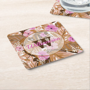 Porta-copo De Papel Quadrado Plantas Tropicais