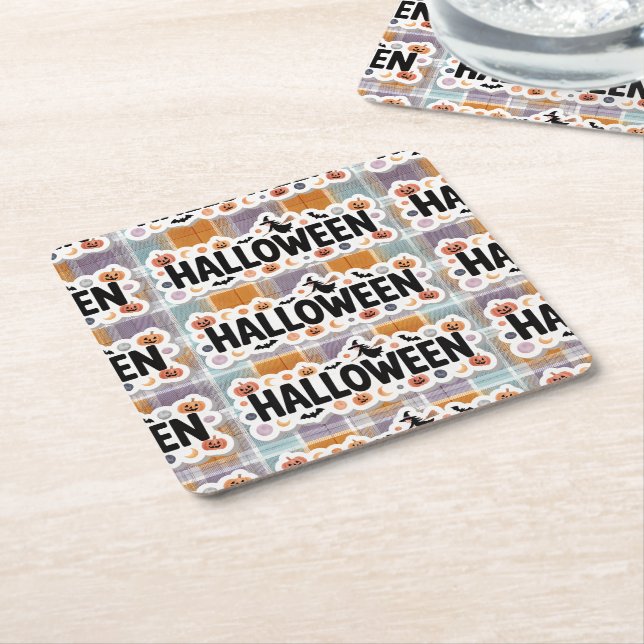 Porta-copo De Papel Quadrado Playful Halloween Plaid (Inclinado)