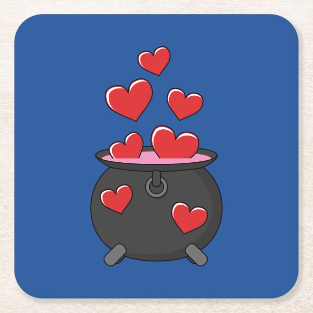 Porta-copo De Papel Quadrado Poção do Amor Corações (Frente)