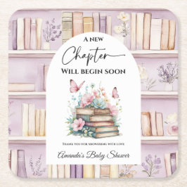 Porta-copo De Papel Quadrado Poetcore New Chapter Pink Girl Book Baby Shower