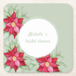 Porta-copo De Papel Quadrado Poinsettia Natal Pintado com Aquarela