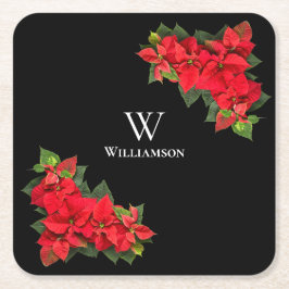 Porta-copo De Papel Quadrado Poinsettia Vermelha Personalizada