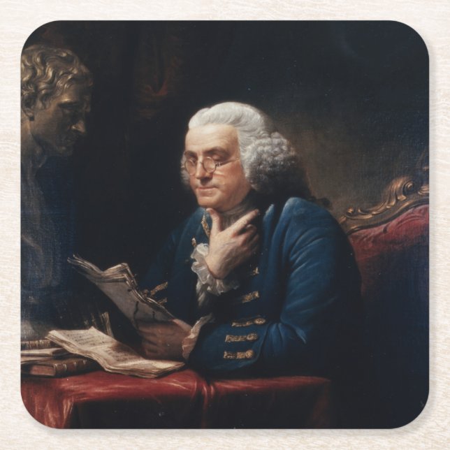 Porta-copo De Papel Quadrado Polegar Retrato, Benjamin Franklin Pai Fundador (Frente)