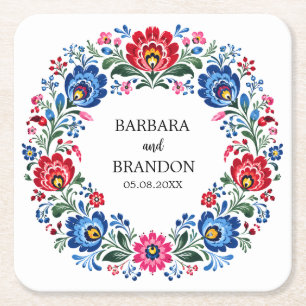 Porta-copo De Papel Quadrado Polsil Folclórico Polska Floral Tradicional Vintag