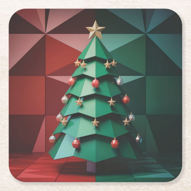 Porta-copo De Papel Quadrado  Polygonal Christmas Tree In Room Coaster Set (Frente)