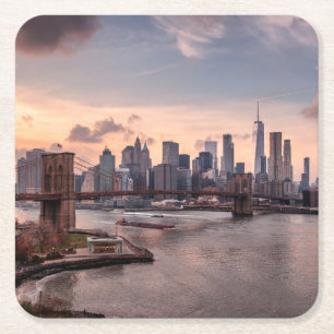 Porta-copo De Papel Quadrado Ponte Brooklyn e Manhattan Inferior