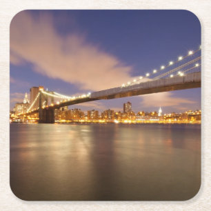 Porta-copo De Papel Quadrado Ponte de Brooklyn e Manhattan na noite