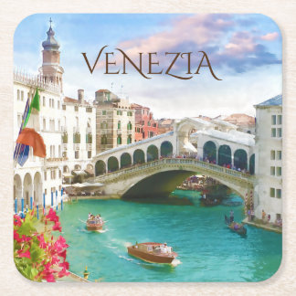 Porta-copo De Papel Quadrado Ponte de Rialto em Veneza | Venice, Itália Coaster