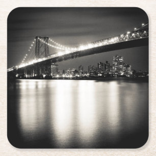 Porta-copo De Papel Quadrado Ponte de Williamsburg na Nova Iorque na noite