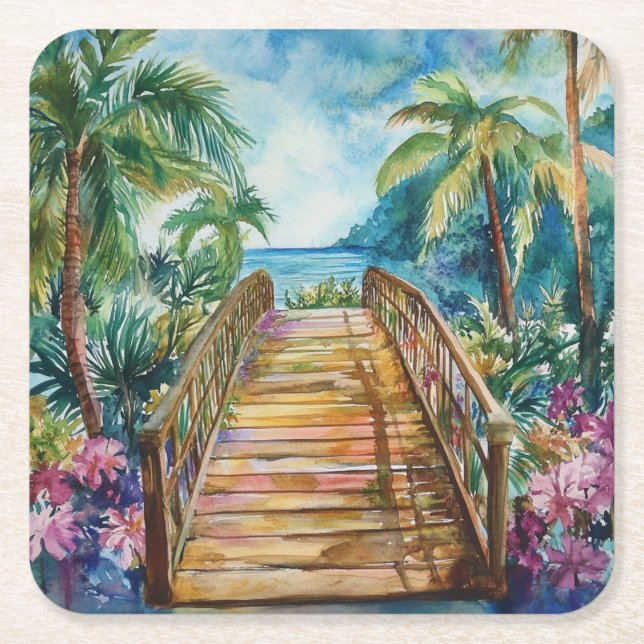 Porta-copo De Papel Quadrado Ponte Tropical (Frente)
