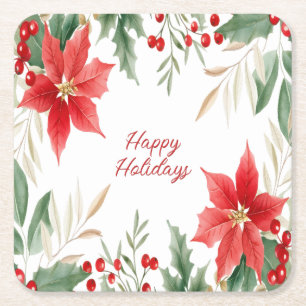 Porta-copo De Papel Quadrado Ponto de festa de Natal de Poinsettia Vermelha de