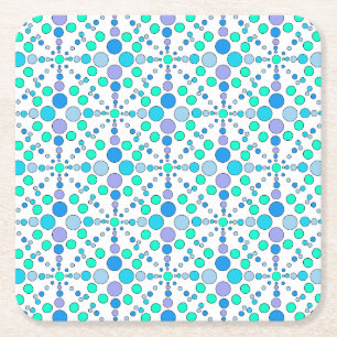 Porta-copo De Papel Quadrado Pontos azuis, lilás e turquesas, de cor branca