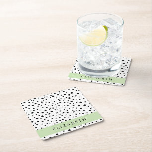 Porta-copo De Papel Quadrado Pontos Dalmáticos, Pontos, Preto e Branco, Seu Nom