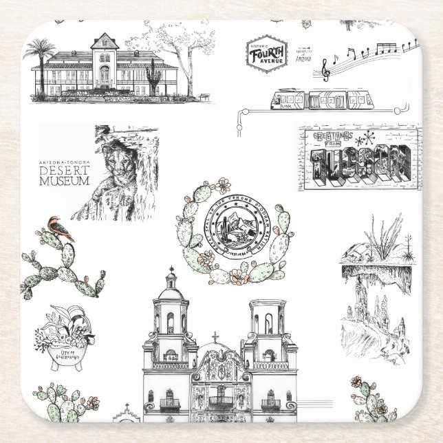 Porta-copo De Papel Quadrado Pontos de referência nas Portas copos Arizonas (Frente)