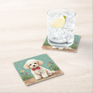 Porta-copo De Papel Quadrado Poodle branco adorável com gravata borboleta