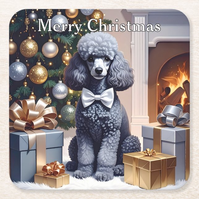 Porta-copo De Papel Quadrado Poodle Christmas (Frente)