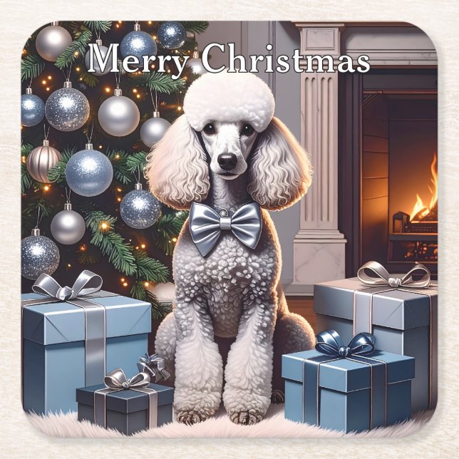 Porta-copo De Papel Quadrado Poodle Christmas (Frente)