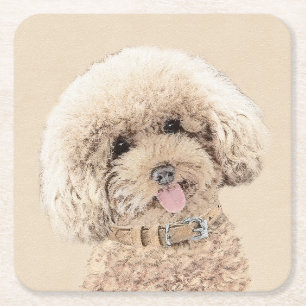 Porta-copo De Papel Quadrado Poodle Miniature Toy Apricot Cream Brown Dog Art