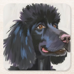 Porta-copo De Papel Quadrado Poodle Preto Pintura de Pet em Aquarela