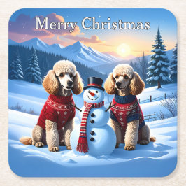 Porta-copo De Papel Quadrado Poodles e Snowman no Natal