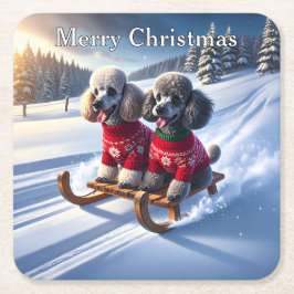 Porta-copo De Papel Quadrado Poodles Sled Ride Christmas