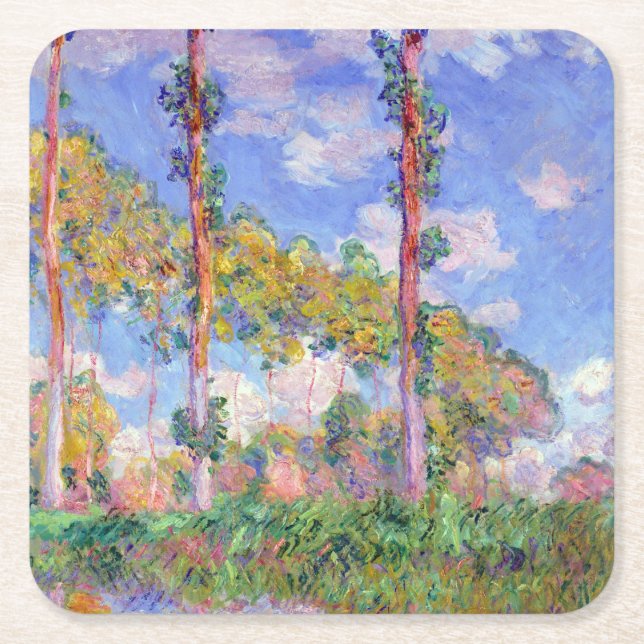 Porta-copo De Papel Quadrado Poplars no Sol, Monet (Frente)