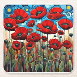 Porta-copo De Papel Quadrado Poppies vermelhos gigantes 2