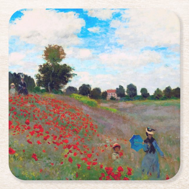 Porta-copo De Papel Quadrado Poppy Field, Monet (Frente)