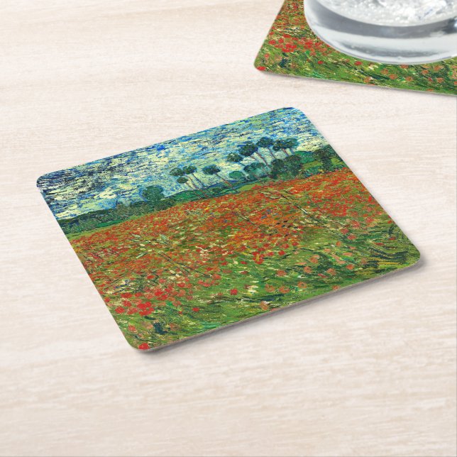Porta-copo De Papel Quadrado Poppy Field por Vincent Van Gogh (Inclinado)